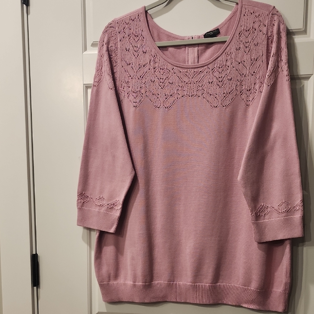 Talbots Light Pink Knit Cardigan with Lace Accents